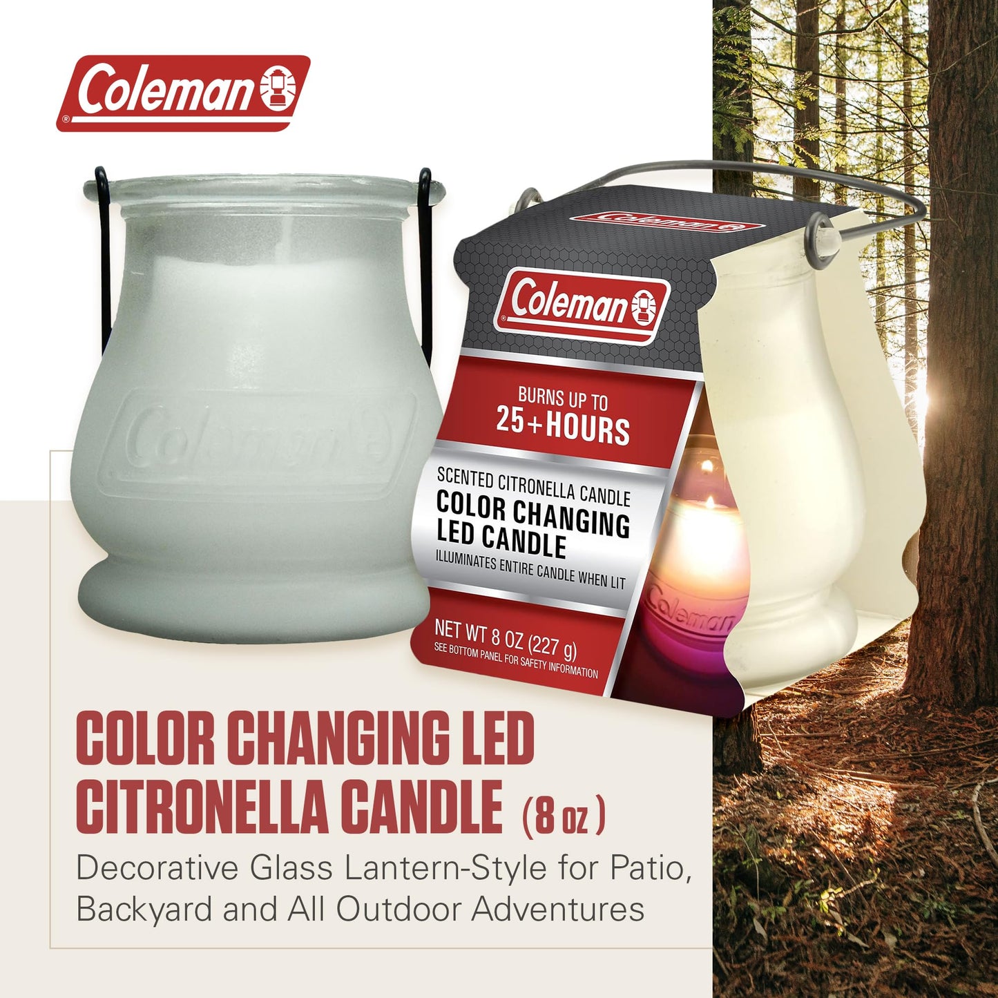 Coleman Color Changing LED Citronella Outdoor Citronella Scented Candle - 25-Hour Burn Time - Perfect for Camping, Patio Tables, Picnics and Outdoor Activities - 8 oz - CookCave