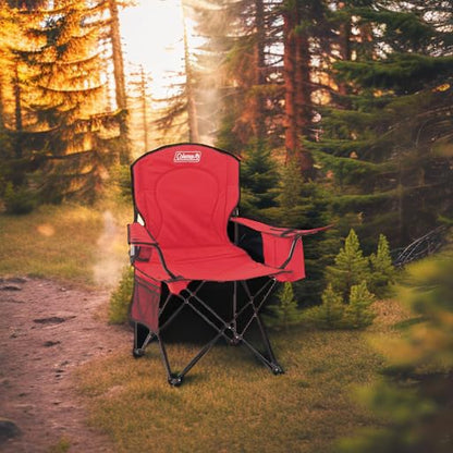 Coleman Portable Quad Camping Chair with 4-Can Cooler, Cushioned Seat & Back with Side Pockets & Cup Holder, Carry Bag Included - CookCave