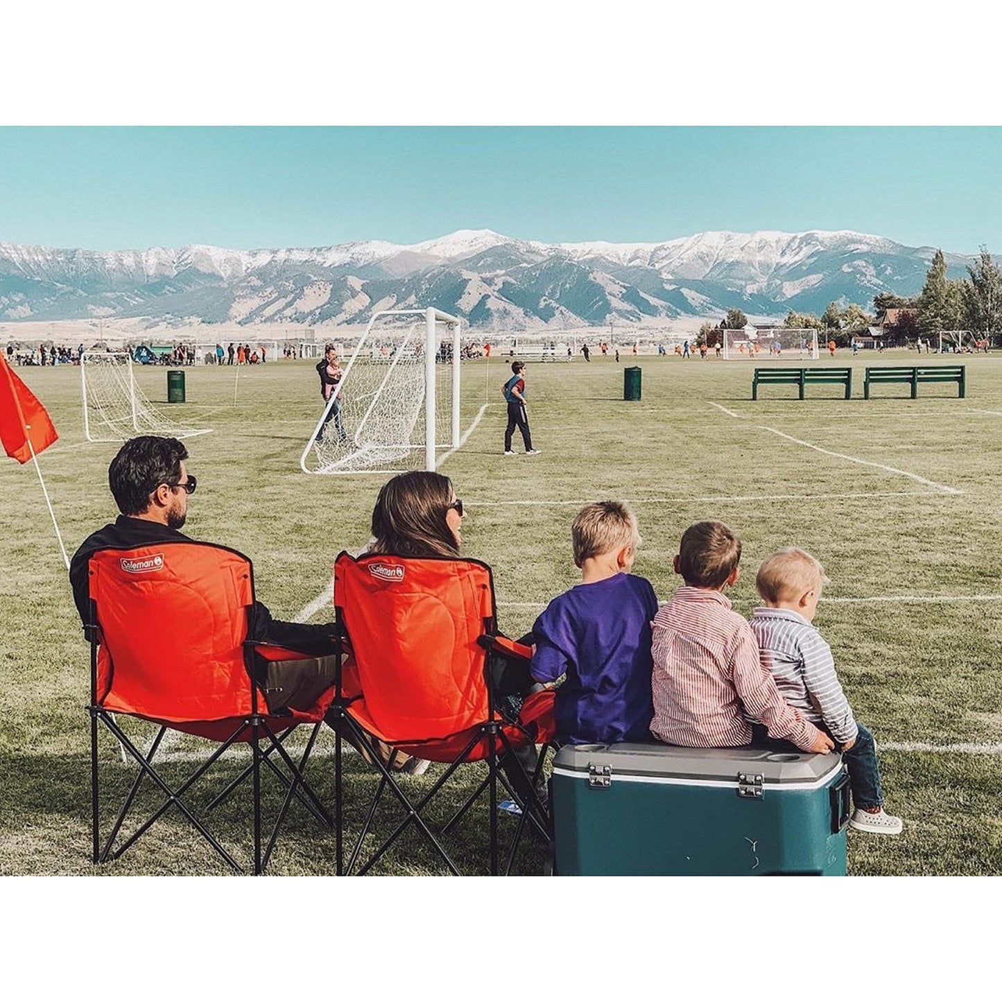 Coleman Portable Quad Camping Chair with 4-Can Cooler, Cushioned Seat & Back with Side Pockets & Cup Holder, Carry Bag Included - CookCave