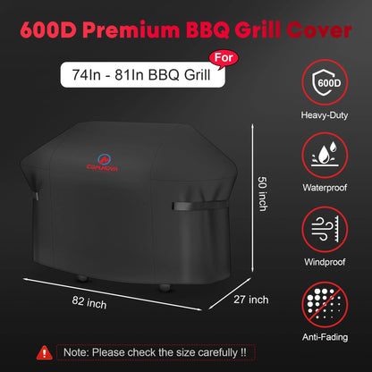 Comnova Grill Cover 82 Inch - 600D BBQ Cover for Outdoor Grill Heavy Duty and Waterproof, Large Barbecue Gas Grill Covers for Weber, Char-Broil, Nexgrill, Monument, Dyna-glo, Brinkmann and More - CookCave