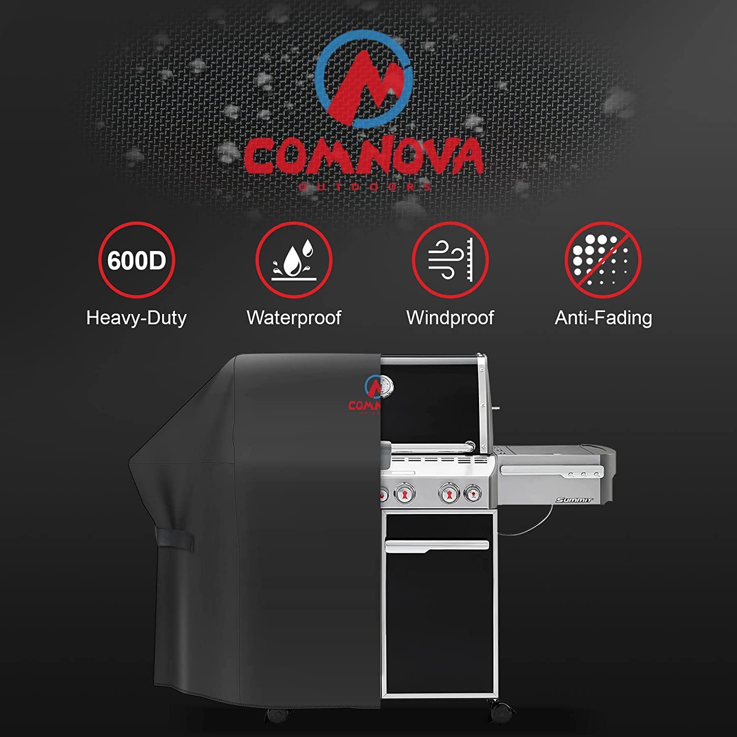 Comnova Grill Cover 82 Inch - 600D BBQ Cover for Outdoor Grill Heavy Duty and Waterproof, Large Barbecue Gas Grill Covers for Weber, Char-Broil, Nexgrill, Monument, Dyna-glo, Brinkmann and More - CookCave