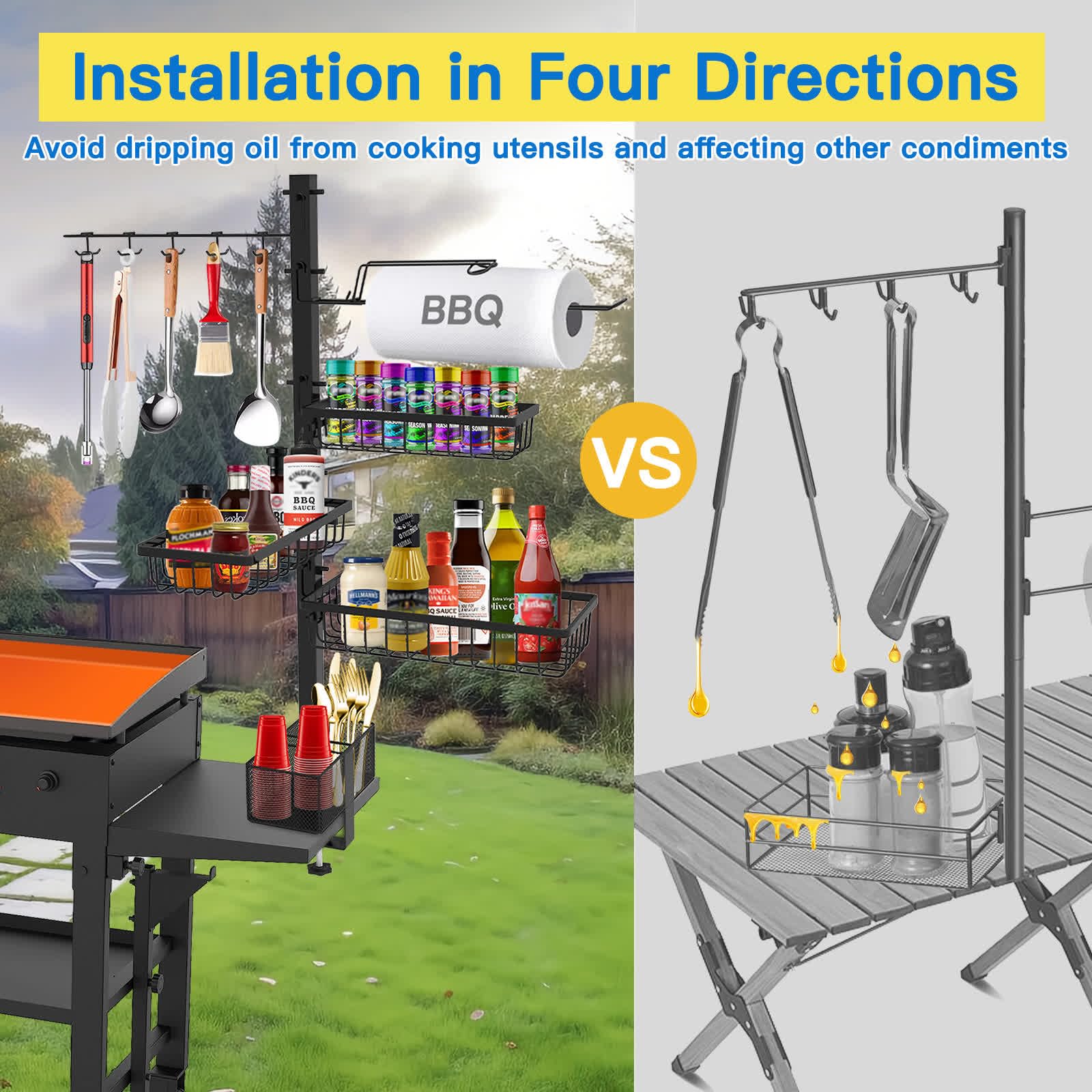 Concons Griddle Caddy for Blackstone Griddle Accessories, BBQ Grill Caddy with Paper Towel Holder, Outdoor Kitchen Accessories for Camper, Grill Accessories Organizer, Picnic Utensil Condiment Caddy - CookCave