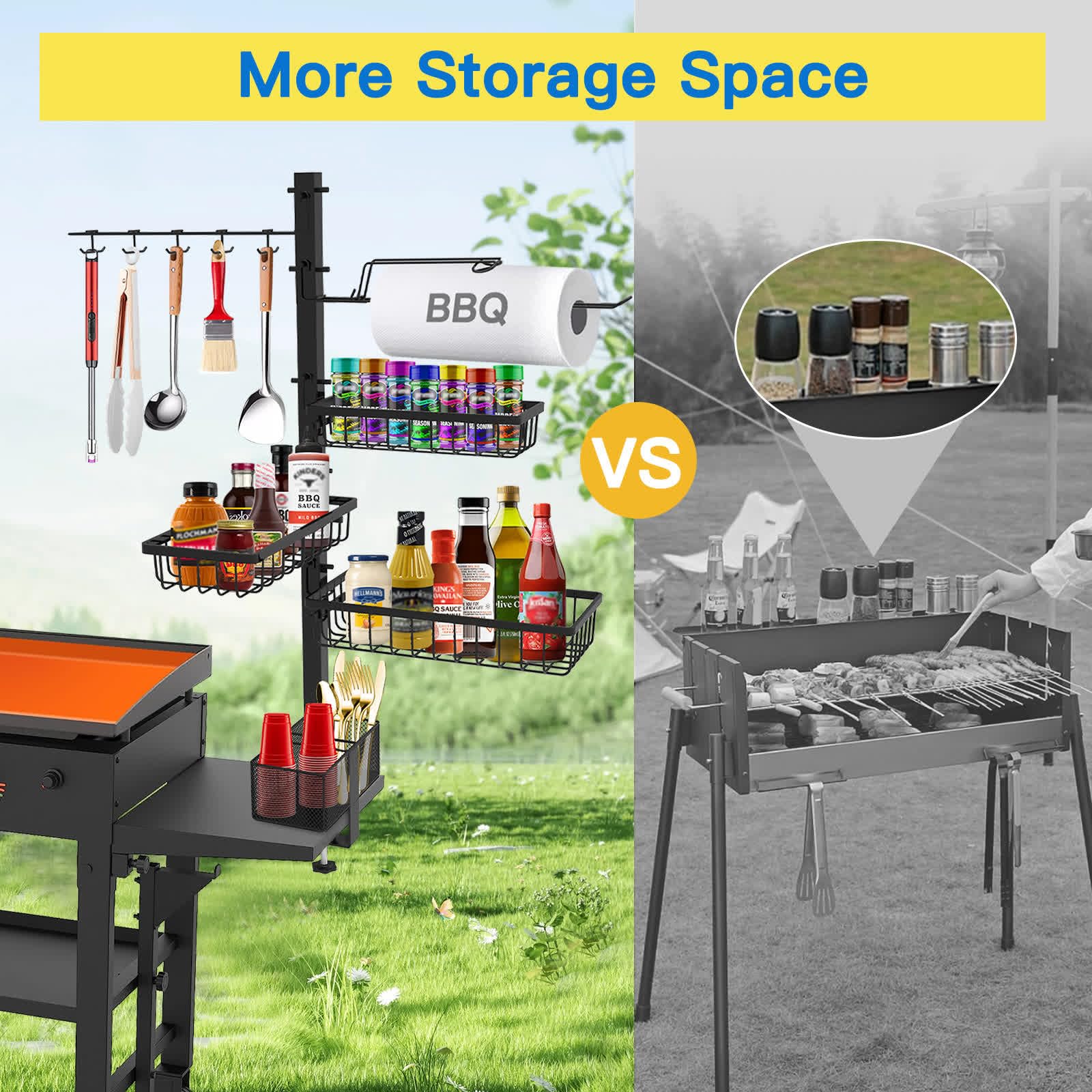 Concons Griddle Caddy for Blackstone Griddle Accessories, BBQ Grill Caddy with Paper Towel Holder, Outdoor Kitchen Accessories for Camper, Grill Accessories Organizer, Picnic Utensil Condiment Caddy - CookCave