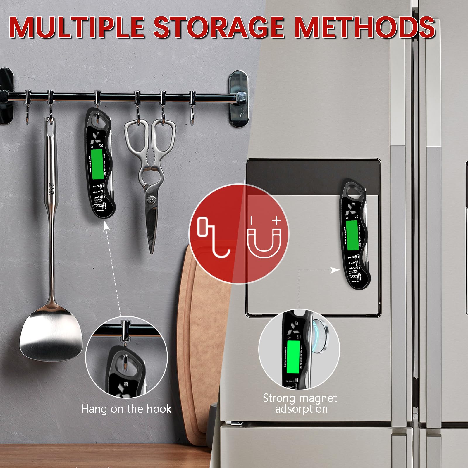 Cooking Thermometer,IP67 Waterproof Digital Meat Thermometer with Backlight, Calibration & Hold Function，Food Thermometer for Cooking,Outdoor Grilling,Candy Making - CookCave