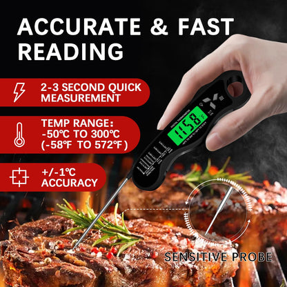 Cooking Thermometer,IP67 Waterproof Digital Meat Thermometer with Backlight, Calibration & Hold Function，Food Thermometer for Cooking,Outdoor Grilling,Candy Making - CookCave