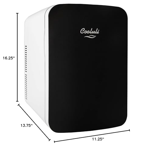 Cooluli 15L Mini Fridge for Bedroom - Car, Office Desk & College Dorm Room - 12v Portable Cooler & Warmer for Food, Drinks, Skincare, Beauty & Makeup - AC/DC Small Refrigerator with Glass Front, Black - CookCave