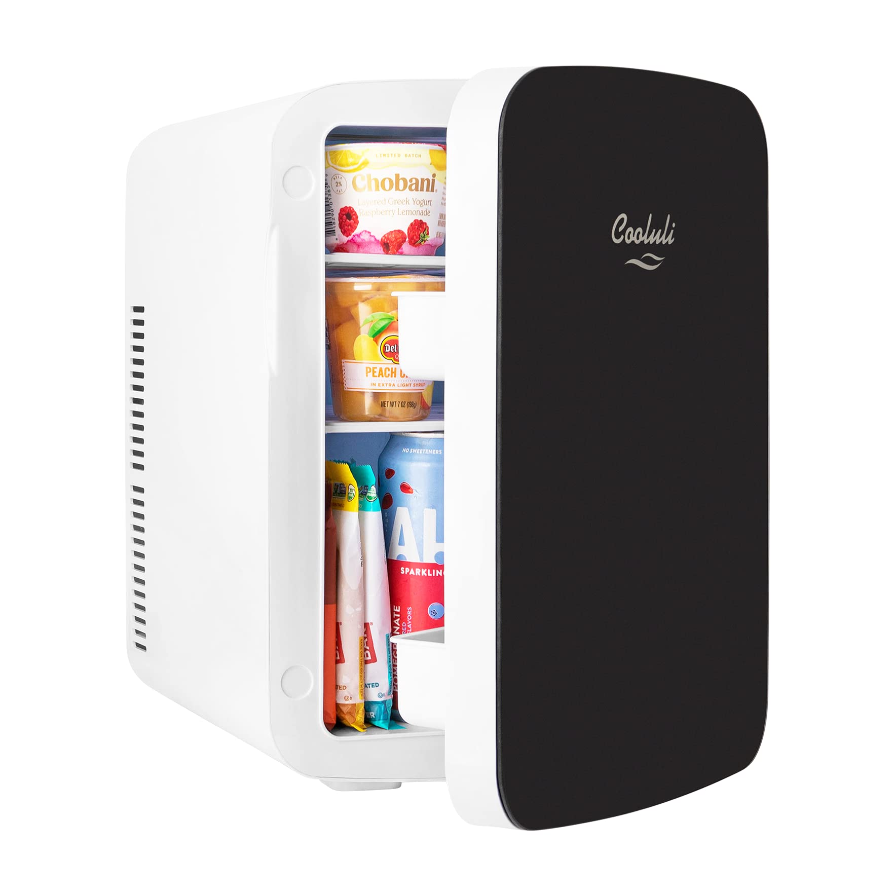 Cooluli 15L Mini Fridge for Bedroom - Car, Office Desk & College Dorm Room - 12v Portable Cooler & Warmer for Food, Drinks, Skincare, Beauty & Makeup - AC/DC Small Refrigerator with Glass Front, Black - CookCave