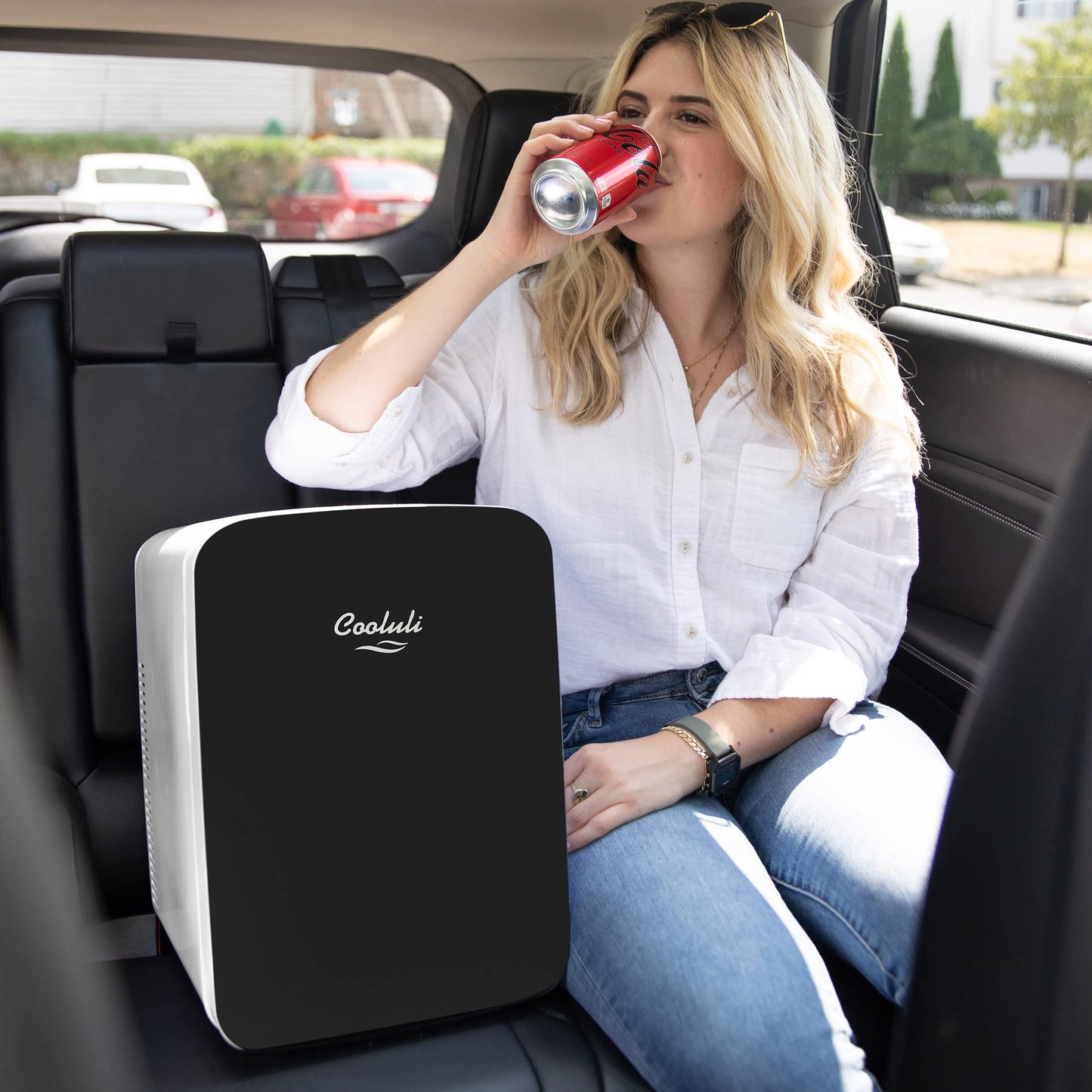 Cooluli 15L Mini Fridge for Bedroom - Car, Office Desk & College Dorm Room - 12v Portable Cooler & Warmer for Food, Drinks, Skincare, Beauty & Makeup - AC/DC Small Refrigerator with Glass Front, Black - CookCave