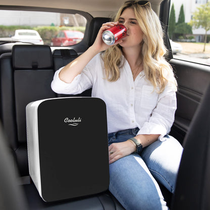 Cooluli 15L Mini Fridge for Bedroom - Car, Office Desk & College Dorm Room - 12v Portable Cooler & Warmer for Food, Drinks, Skincare, Beauty & Makeup - AC/DC Small Refrigerator with Glass Front, Black - CookCave