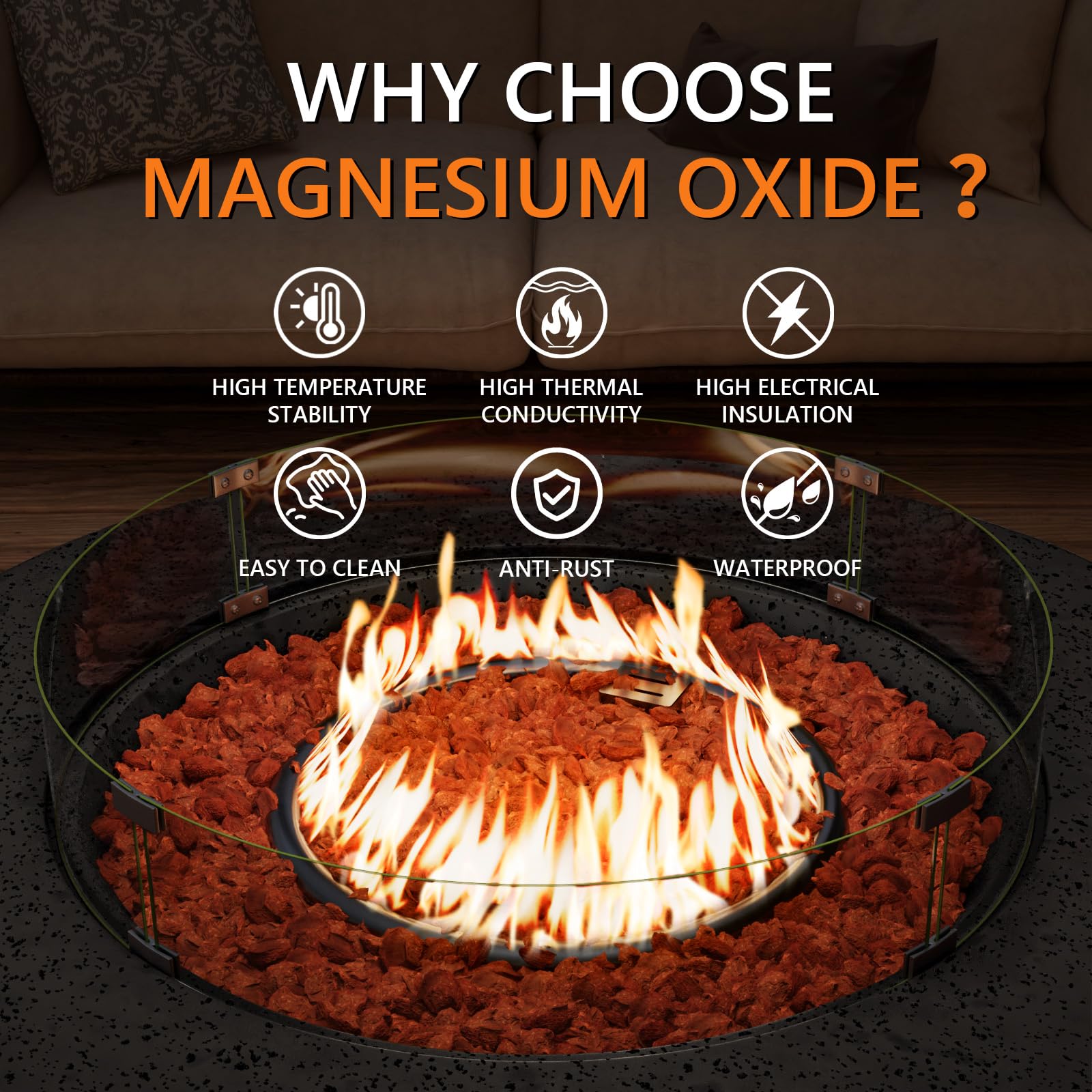 COSIEST 42 inch Outdoor Propane Fire Pit Coffee Table w Concrete Round Base Patio Heater, CSA Certified, 50,000 BTU Stainless Steel Burner, Free Lava Rocks, Rain Cover, Wind Guard, Tank Cover, Gray - CookCave