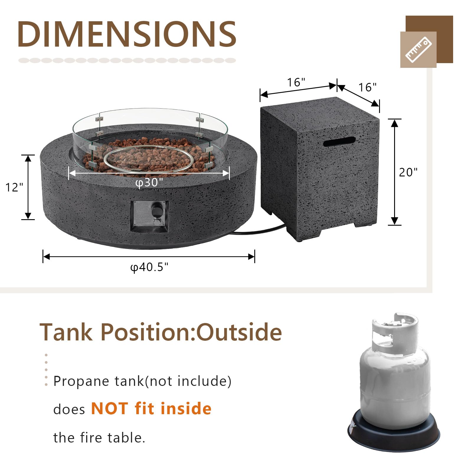 COSIEST 42 inch Outdoor Propane Fire Pit Coffee Table w Concrete Round Base Patio Heater, CSA Certified, 50,000 BTU Stainless Steel Burner, Free Lava Rocks, Rain Cover, Wind Guard, Tank Cover, Gray - CookCave