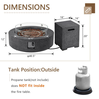COSIEST 42 inch Outdoor Propane Fire Pit Coffee Table w Concrete Round Base Patio Heater, CSA Certified, 50,000 BTU Stainless Steel Burner, Free Lava Rocks, Rain Cover, Wind Guard, Tank Cover, Gray - CookCave