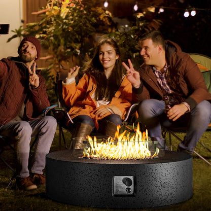 COSIEST 42 inch Outdoor Propane Fire Pit Coffee Table w Concrete Round Base Patio Heater, CSA Certified, 50,000 BTU Stainless Steel Burner, Free Lava Rocks, Rain Cover, Wind Guard, Tank Cover, Gray - CookCave