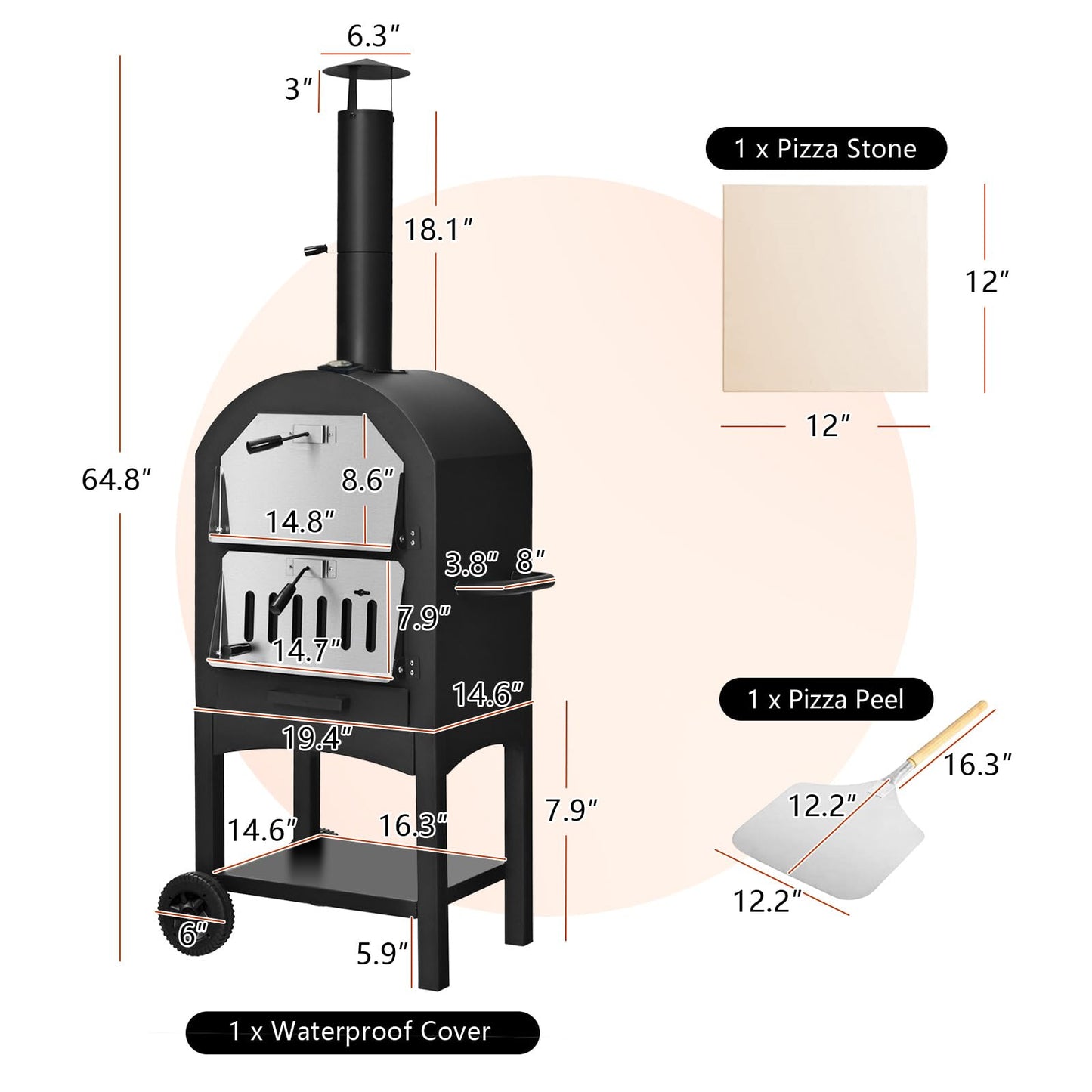 COSTWAY 70813-CYOP, Wood Fired Outside, Patio Grill Stone, Peel, and Waterproof Cover for Backyard Camping Outdoor Pizza Oven, Black - CookCave