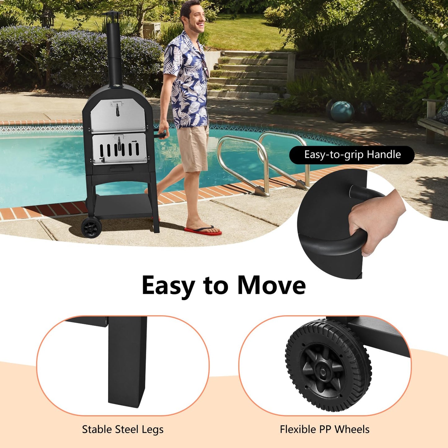 COSTWAY 70813-CYOP, Wood Fired Outside, Patio Grill Stone, Peel, and Waterproof Cover for Backyard Camping Outdoor Pizza Oven, Black - CookCave