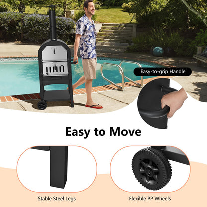COSTWAY 70813-CYOP, Wood Fired Outside, Patio Grill Stone, Peel, and Waterproof Cover for Backyard Camping Outdoor Pizza Oven, Black - CookCave