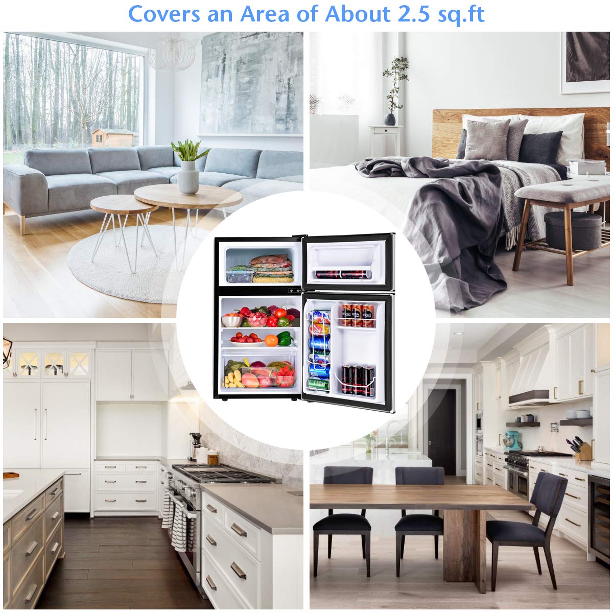 COSTWAY Compact Refrigerator, 3.2 cu ft. Unit 2-Door Mini Freezer Cooler Fridge with Reversible Door, Removable Glass Shelves, Mechanical Control, Recessed Handle for Dorm, Office, Apartment (Grey) - CookCave