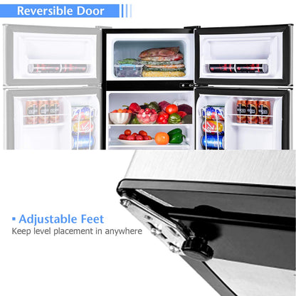 COSTWAY Compact Refrigerator, 3.2 cu ft. Unit 2-Door Mini Freezer Cooler Fridge with Reversible Door, Removable Glass Shelves, Mechanical Control, Recessed Handle for Dorm, Office, Apartment (Grey) - CookCave