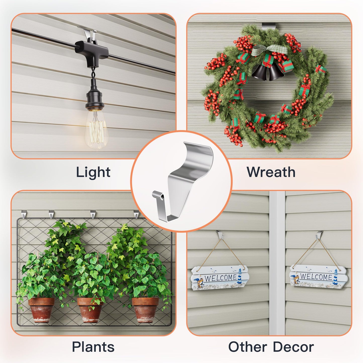 Cozcty Vinyl Siding Hooks, (8 Pack) No Drilling Siding Clips for Hanging Outdoor Decorations and String Lights, Reusable Heavy-Duty Wreath Hangers for Hanging Front Porch Patio Decor - CookCave