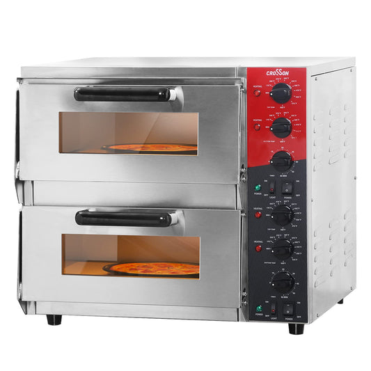 CROSSON ETL listed Commercial Double Deck 16 inch Countertop Electric Pizza Oven with pizza stone, Multipurpose Indoor Pizza oven for Restaurant use,120V/3200W - CookCave