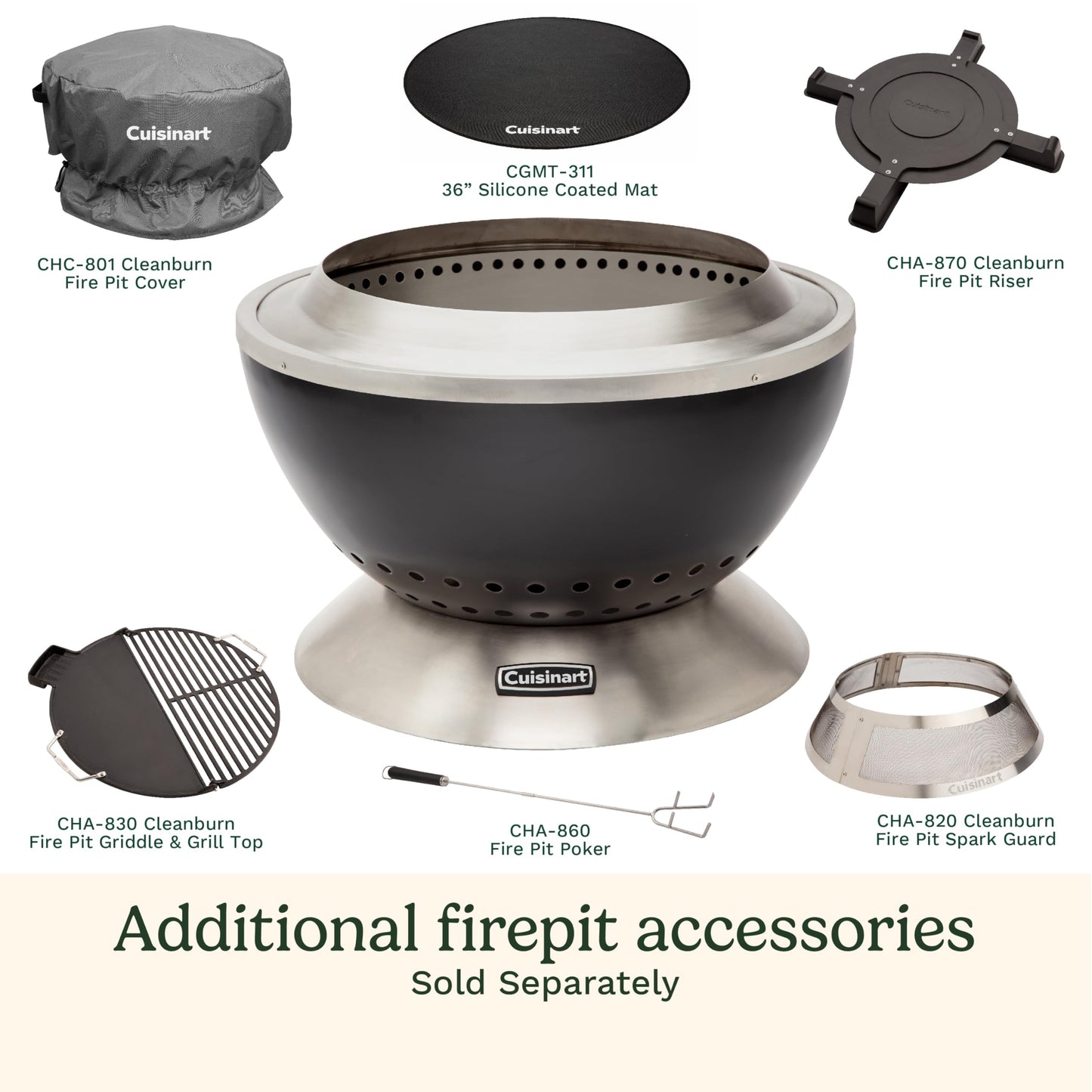 Cuisinart 24” Cleanburn Smokeless Fire Pit with Removable Base for Ash, Portable Outdoor Wood Burning Fireplace, Smoke Free Stainless Steel Outdoor Heater, Enhanced Airflow and Easy Cleanup - CookCave