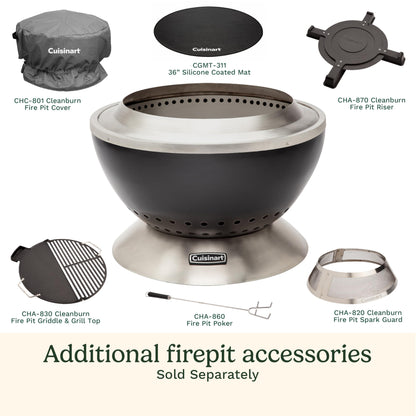 Cuisinart 24” Cleanburn Smokeless Fire Pit with Removable Base for Ash, Portable Outdoor Wood Burning Fireplace, Smoke Free Stainless Steel Outdoor Heater, Enhanced Airflow and Easy Cleanup - CookCave