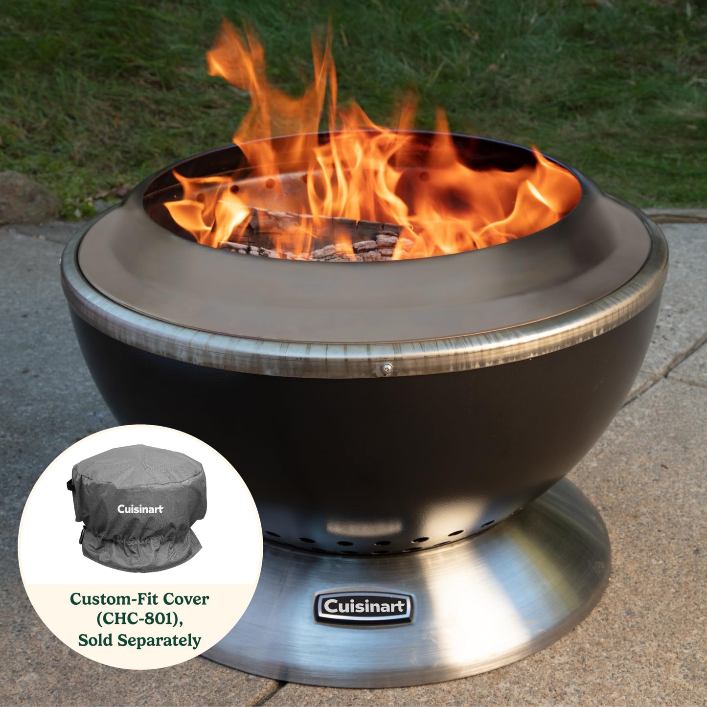 Cuisinart 24” Cleanburn Smokeless Fire Pit with Removable Base for Ash, Portable Outdoor Wood Burning Fireplace, Smoke Free Stainless Steel Outdoor Heater, Enhanced Airflow and Easy Cleanup - CookCave