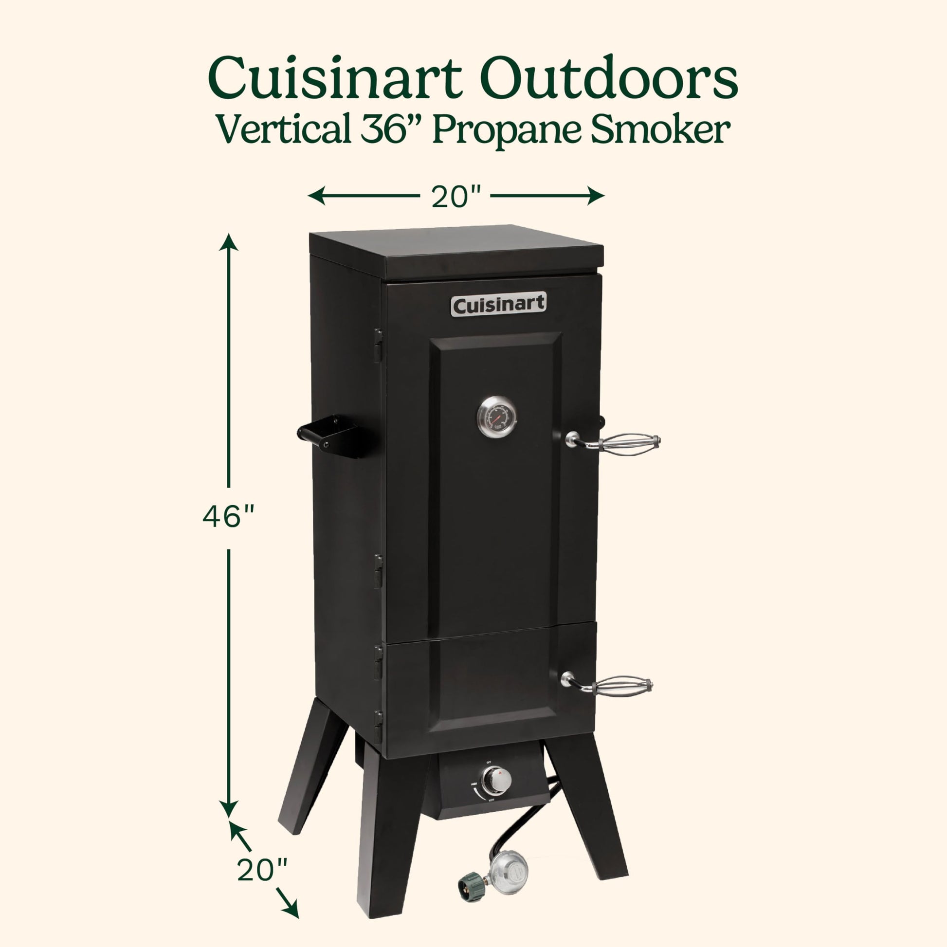 Cuisinart 36” Vertical Propane Smoker, 4 Removable Racks, Spacious BBQ Smoker with Wood and Water Trays, 15,000 BTU Heat for Smoked Meat, Brisket, Jerky, Fish, Perfect for Tailgates, Backyard, Camping - CookCave