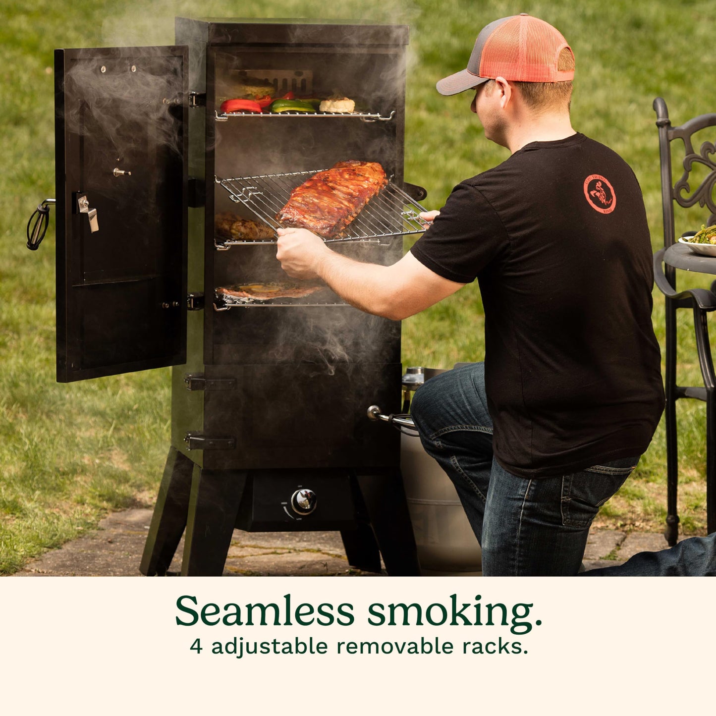 Cuisinart 36” Vertical Propane Smoker, 4 Removable Racks, Spacious BBQ Smoker with Wood and Water Trays, 15,000 BTU Heat for Smoked Meat, Brisket, Jerky, Fish, Perfect for Tailgates, Backyard, Camping - CookCave