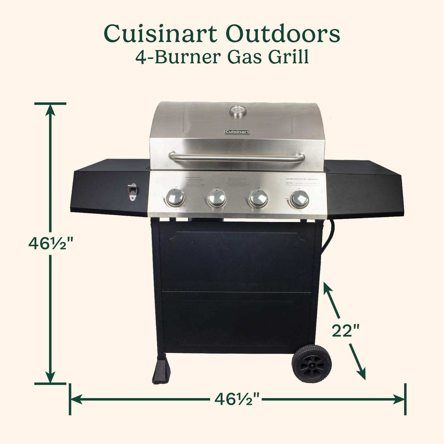 Cuisinart 4-Burner Gas Grill, 44,000 BTU Stainless Steel Full Size Propane Grill with Cast Iron Grates, Outdoor Barbecue with Large Cooking Space and Side Tables for Prep - CookCave