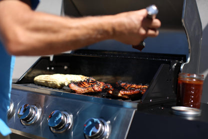 Cuisinart 4-Burner Gas Grill, 44,000 BTU Stainless Steel Full Size Propane Grill with Cast Iron Grates, Outdoor Barbecue with Large Cooking Space and Side Tables for Prep - CookCave