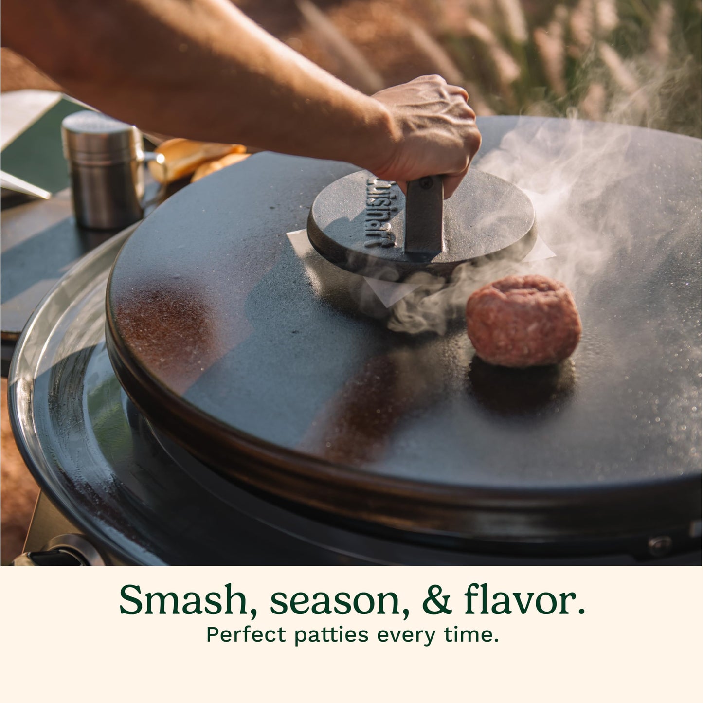 Cuisinart 6.5" Cast Iron Smashed Burger Press, Juicy and Crispy Burgers for BBQs, Cookouts - CookCave