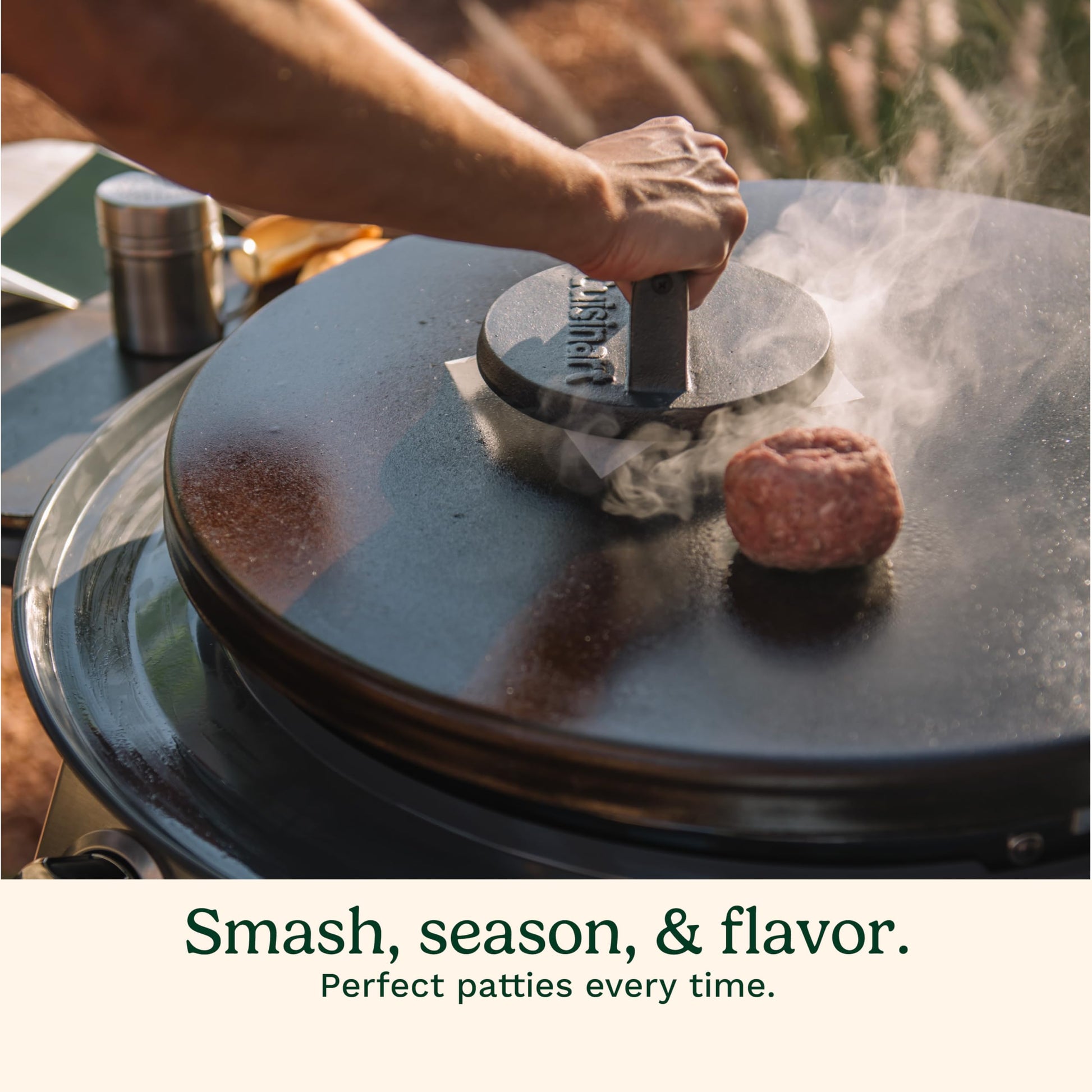 Cuisinart 6.5" Cast Iron Smashed Burger Press, Juicy and Crispy Burgers for BBQs, Cookouts - CookCave