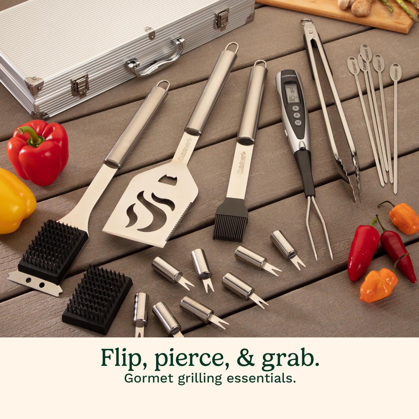 Cuisinart Deluxe Grill Tool Set, 20-Piece BBQ Tools Grill Accessories with Aluminum Case & Digital Temperature Fork, Stainless Steel Spatula, Tongs, Grill Accessories & Utensils, Grilling Set for BBQ - CookCave