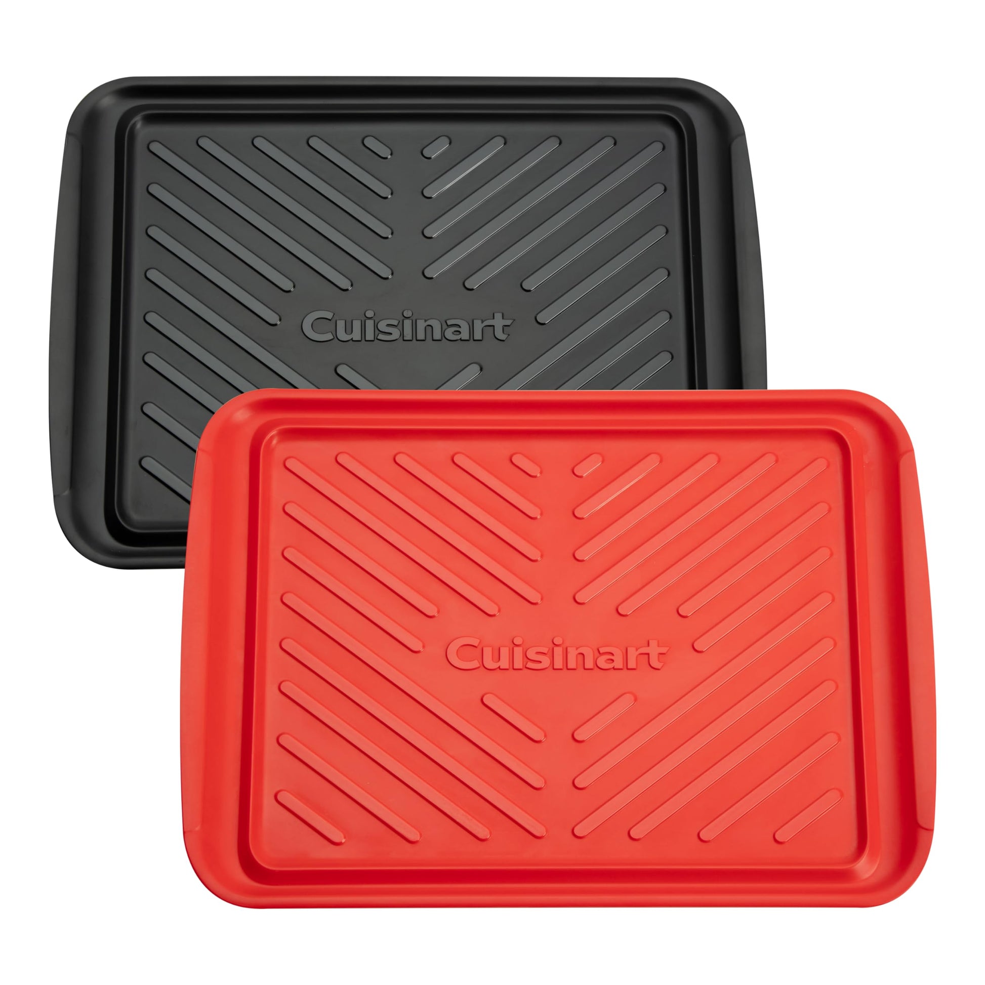 Cuisinart Grilling Prep and Serve Trays, 17x10.5 inch BBQ Safe for Food Handling, 2 Dishwasher Safe Nesting Trays Black and Red, Perfect Grilling Tray for Cooked and Raw Meat, Fits 6 Burgers - CookCave