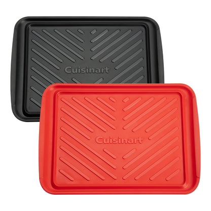 Cuisinart Grilling Prep and Serve Trays, 17x10.5 inch BBQ Safe for Food Handling, 2 Dishwasher Safe Nesting Trays Black and Red, Perfect Grilling Tray for Cooked and Raw Meat, Fits 6 Burgers - CookCave