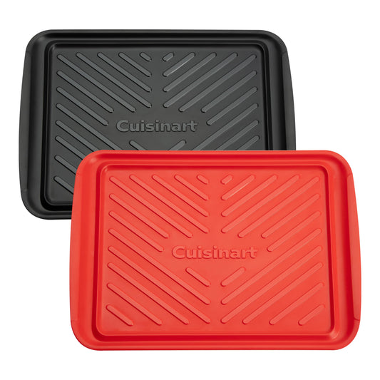 Cuisinart Grilling Prep and Serve Trays, 17x10.5 inch BBQ Safe for Food Handling, 2 Dishwasher Safe Nesting Trays Black and Red, Perfect Grilling Tray for Cooked and Raw Meat, Fits 6 Burgers - CookCave