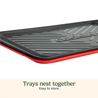 Cuisinart Grilling Prep and Serve Trays, 17x10.5 inch BBQ Safe for Food Handling, 2 Dishwasher Safe Nesting Trays Black and Red, Perfect Grilling Tray for Cooked and Raw Meat, Fits 6 Burgers - CookCave