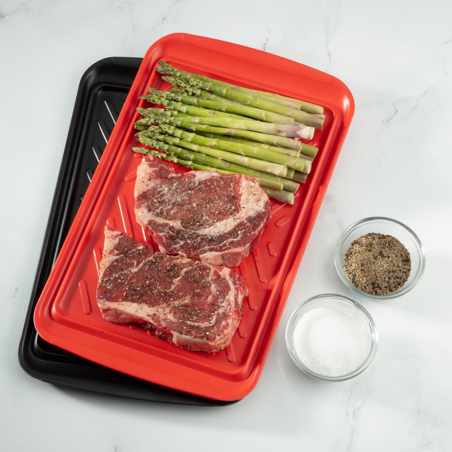Cuisinart Grilling Prep and Serve Trays, 17x10.5 inch BBQ Safe for Food Handling, 2 Dishwasher Safe Nesting Trays Black and Red, Perfect Grilling Tray for Cooked and Raw Meat, Fits 6 Burgers - CookCave