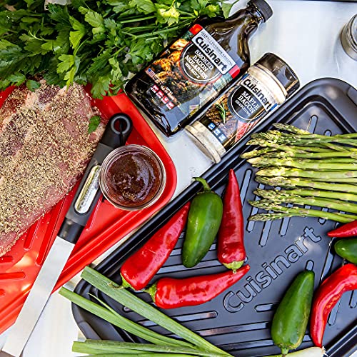 Cuisinart Grilling Prep and Serve Trays, 17x10.5 inch BBQ Safe for Food Handling, 2 Dishwasher Safe Nesting Trays Black and Red, Perfect Grilling Tray for Cooked and Raw Meat, Fits 6 Burgers - CookCave