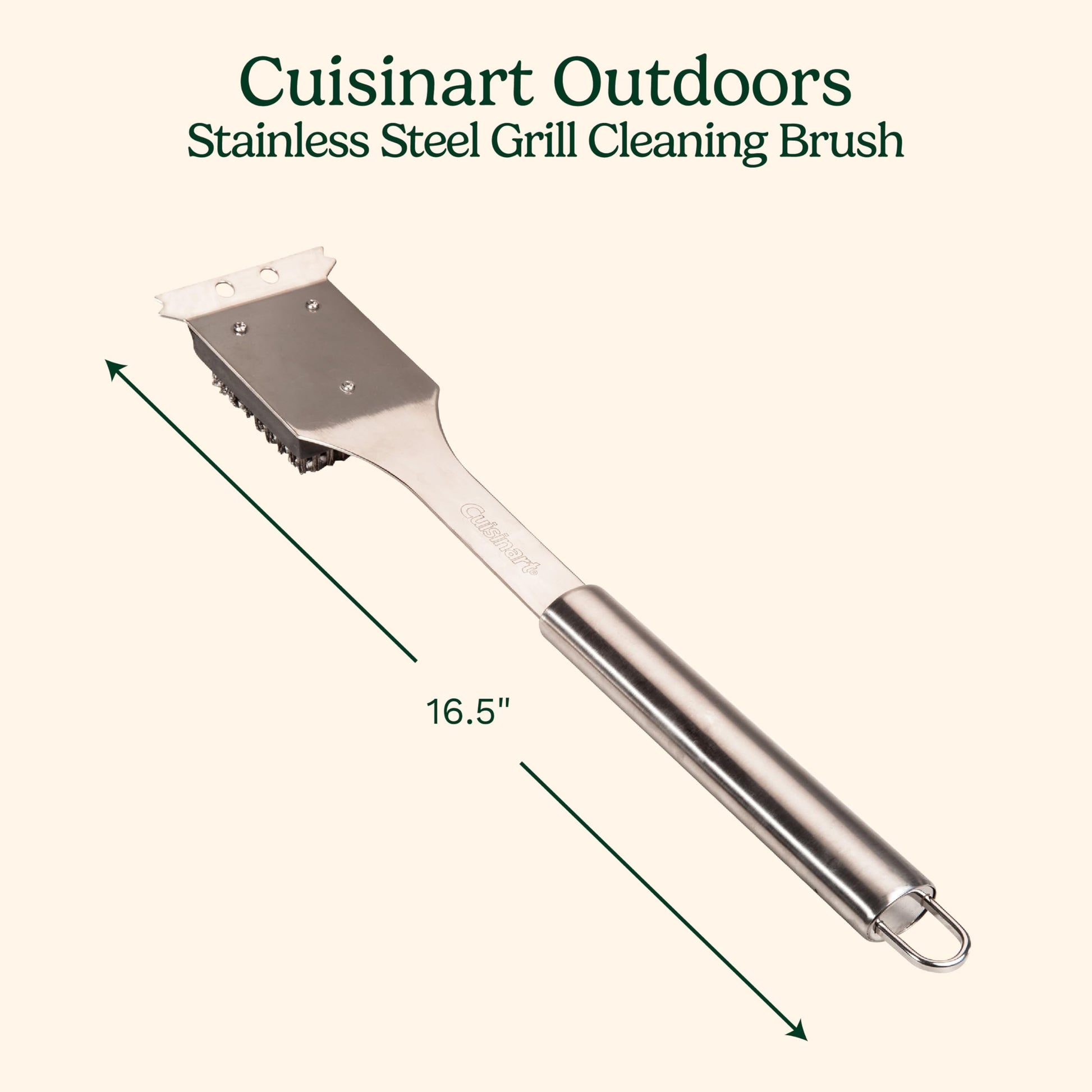Cuisinart Stainless Steel 16.5" Long Handle Grill Cleaner Brush and Scraper for BBQ, Griddle, Grills, Cookout Tool, Outdoor Grill Brush - CookCave