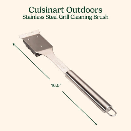 Cuisinart Stainless Steel 16.5" Long Handle Grill Cleaner Brush and Scraper for BBQ, Griddle, Grills, Cookout Tool, Outdoor Grill Brush - CookCave