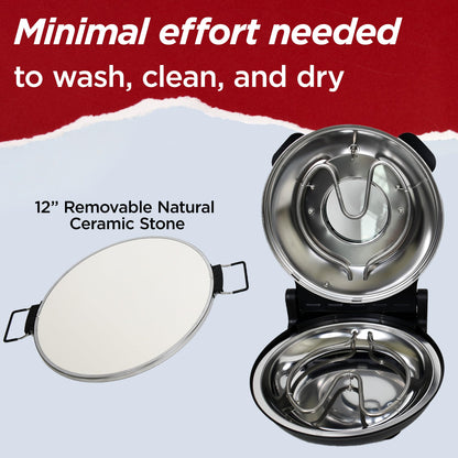 CULINARY CHEF Electric Pizza Oven with Ceramic Stone, Viewing Window, Adjustable Heat Control, Timer and 1200W Baking Power, DIY Homemade Pizzeria, Large 12” Pie Capacity (Black) - CookCave