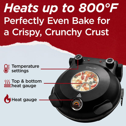 CULINARY CHEF Electric Pizza Oven with Ceramic Stone, Viewing Window, Adjustable Heat Control, Timer and 1200W Baking Power, DIY Homemade Pizzeria, Large 12” Pie Capacity (Black) - CookCave