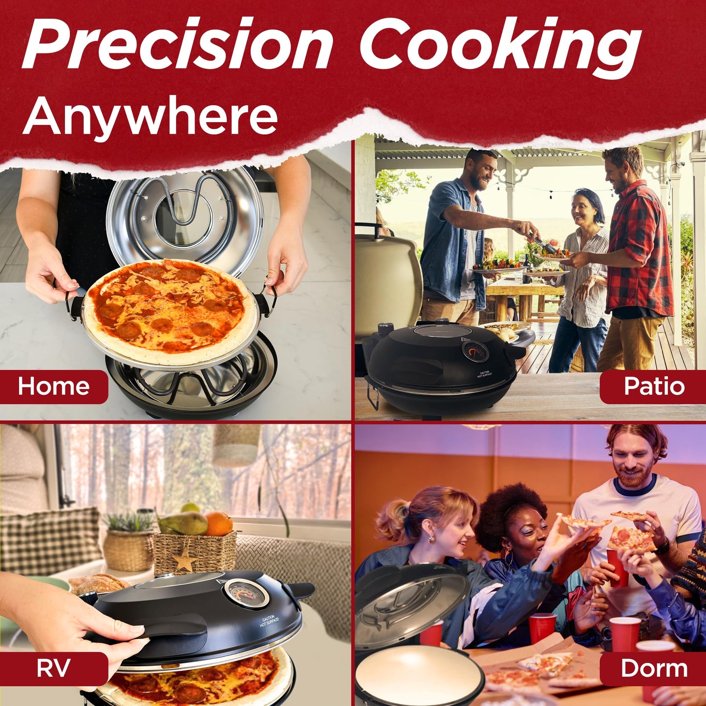 CULINARY CHEF Electric Pizza Oven with Ceramic Stone, Viewing Window, Adjustable Heat Control, Timer and 1200W Baking Power, DIY Homemade Pizzeria, Large 12” Pie Capacity (Black) - CookCave