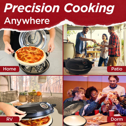 CULINARY CHEF Electric Pizza Oven with Ceramic Stone, Viewing Window, Adjustable Heat Control, Timer and 1200W Baking Power, DIY Homemade Pizzeria, Large 12” Pie Capacity (Black) - CookCave