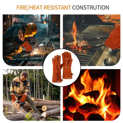 Cxqunzon Leather Welding Gloves - Thick Premium Cow Split Leather, Heat & Fire Resistant, Pot Holders For Oven,TIG/MIG Welding, Grilling, BBQ&Fireplace,Tig Welder, Animal Handling - CookCave