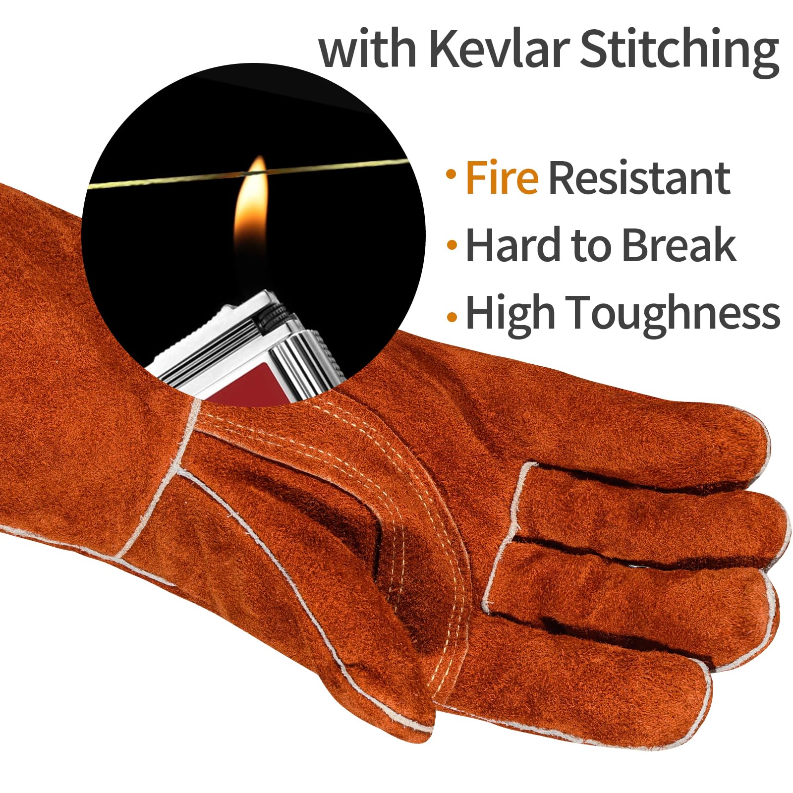 Cxqunzon Leather Welding Gloves - Thick Premium Cow Split Leather, Heat & Fire Resistant, Pot Holders For Oven,TIG/MIG Welding, Grilling, BBQ&Fireplace,Tig Welder, Animal Handling - CookCave