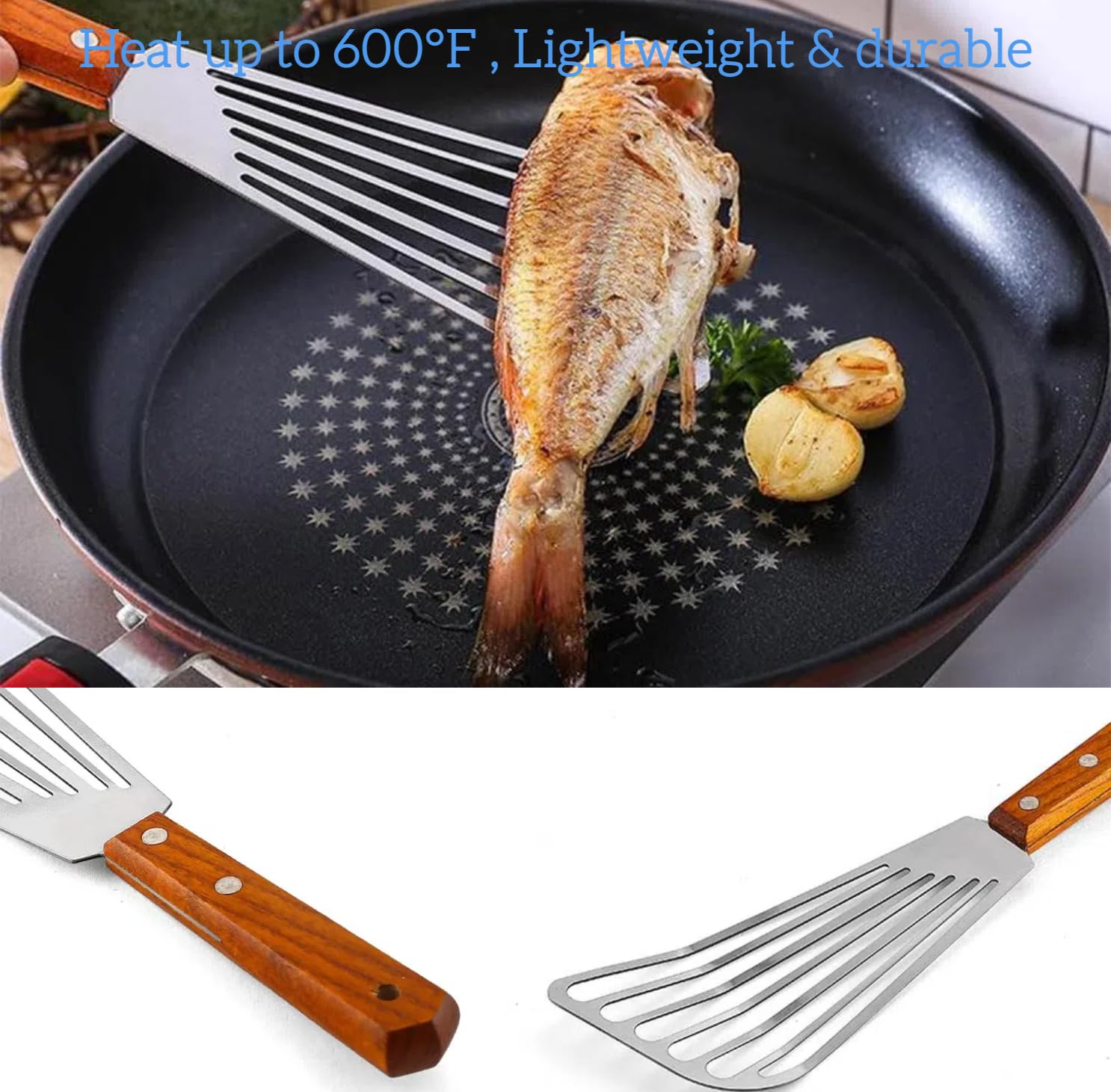 Cyoufine Fish Spatula Stainless Steel, Metal Slotted Spatula for Non-Stick Cookware Fish Flexible Spatula Turner for Kitchen Cooking Barbecue Egg Grill - CookCave