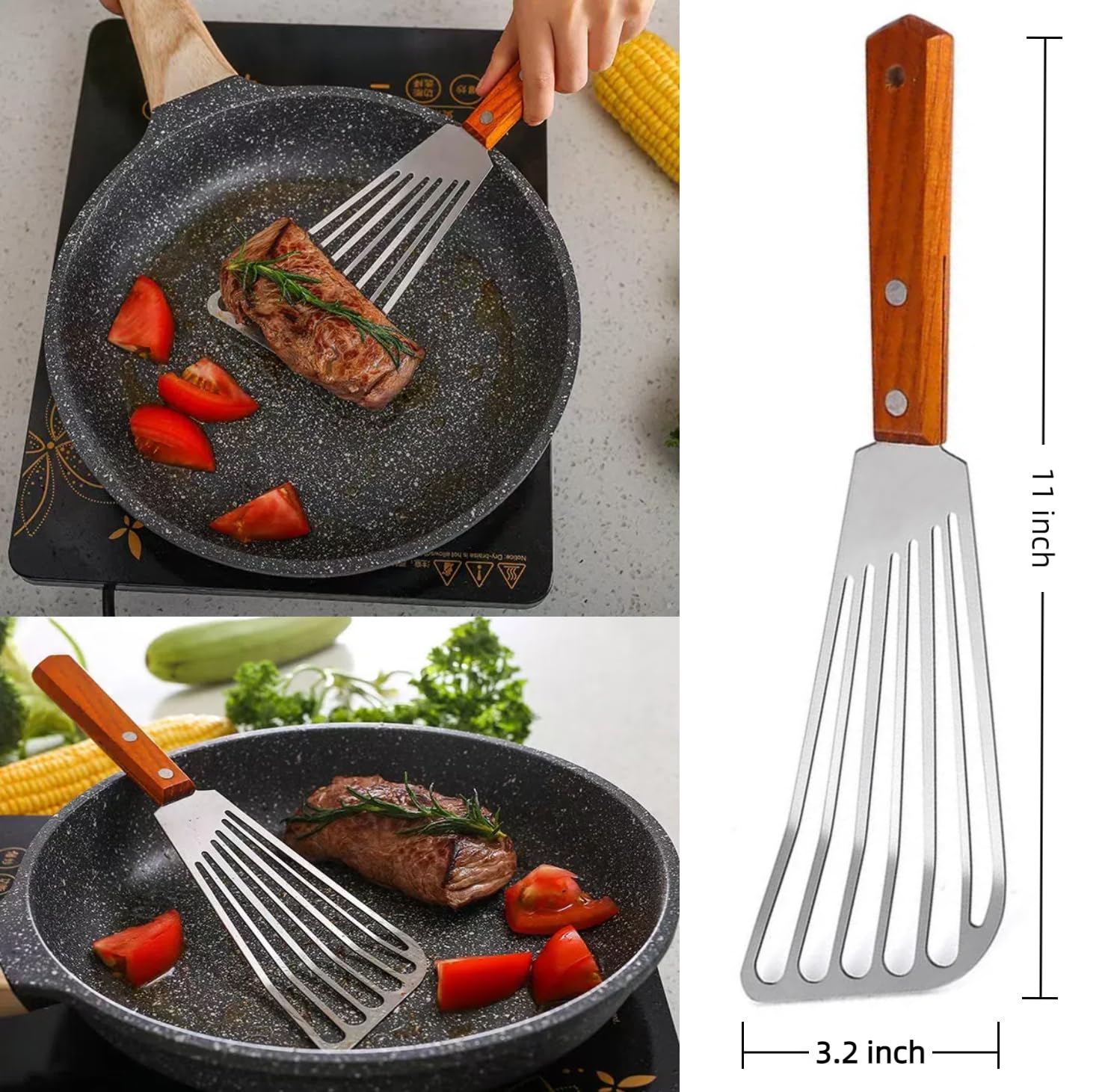 Cyoufine Fish Spatula Stainless Steel, Metal Slotted Spatula for Non-Stick Cookware Fish Flexible Spatula Turner for Kitchen Cooking Barbecue Egg Grill - CookCave